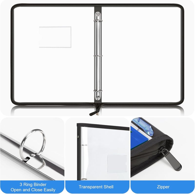 Uquelic Document Organizer, Soft PVC Binder with 12 Colorful Pockets - Zipper Binder 3 Ring with Dividers Letter Size (11'' x 8.5'')-Large Capacity Cute Folder for School, Office & Home Use​ (Black) - Image 3